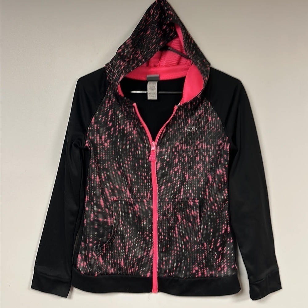 CHAMPION TEEN HOODED FULL ZIP JACKET LIGHTWEIGHT, BLACK & PINK, X L(14-16)